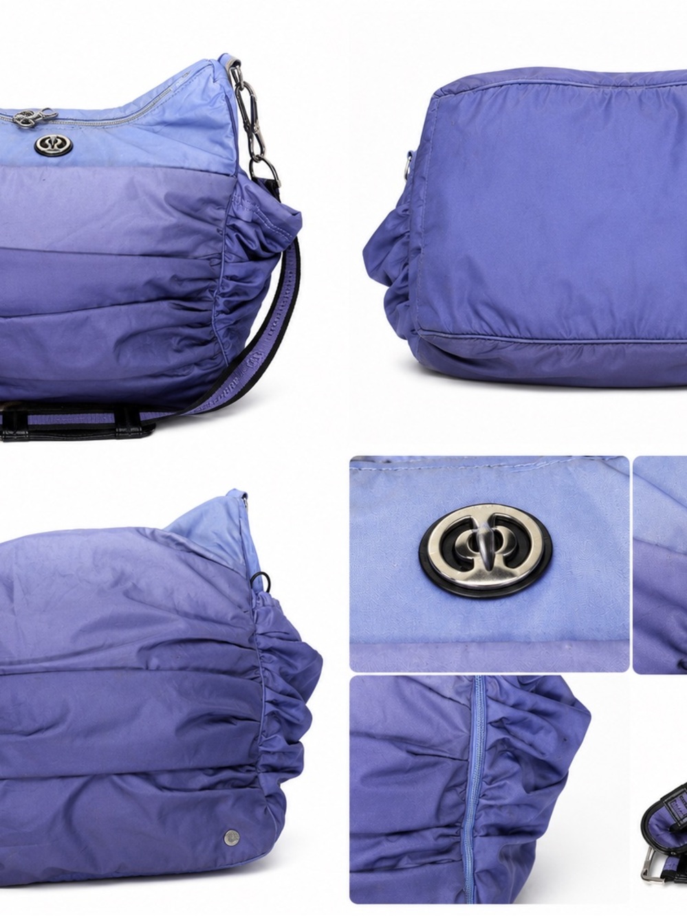 Lululemon Purple / Blue Nylon Shoulder Bag Large Ruched Adjustable Strap